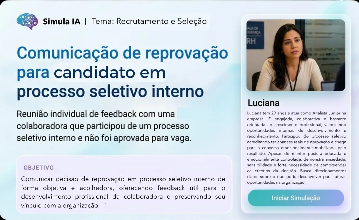 Colagem editorial com três situações de treino: entrevista clínica, conflito no trabalho e escuta em situação sensível.